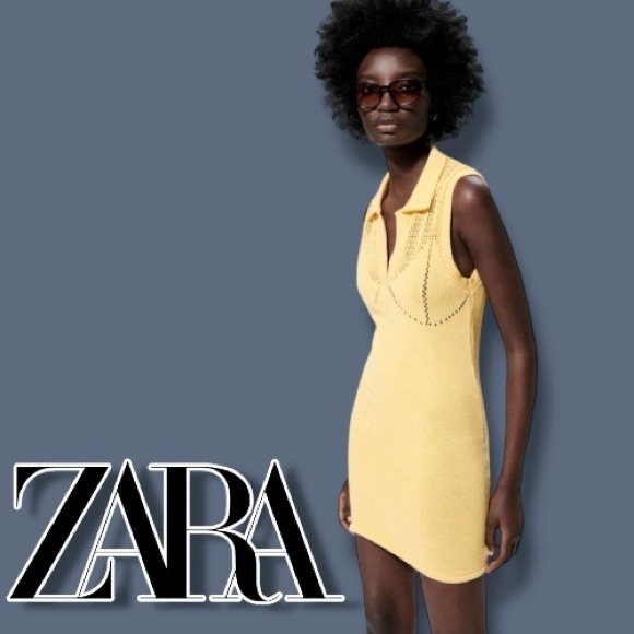 Zara Dresses & Skirts - EUC Zara Yellow Knit Perforated Halter Dress. Size S ⭐️